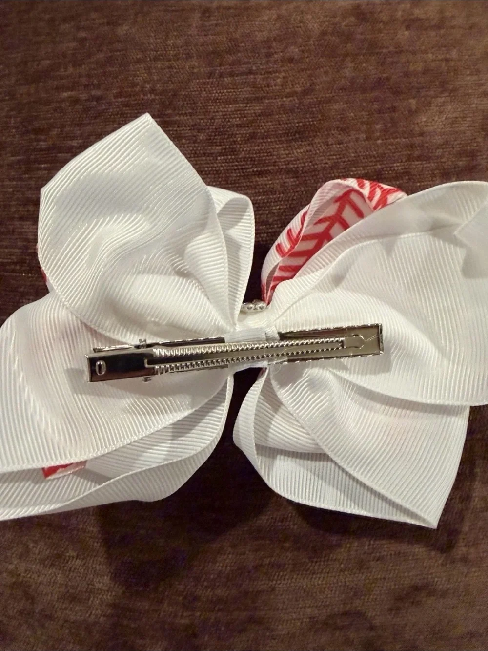 White and Red Baseball Stitch Bow Hair Clip - Kids MLB